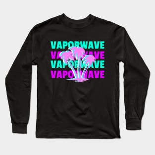 Vaporwave 90's Retro Palm Tree Gift Aesthetic Glitch Art Long Sleeve T-Shirt